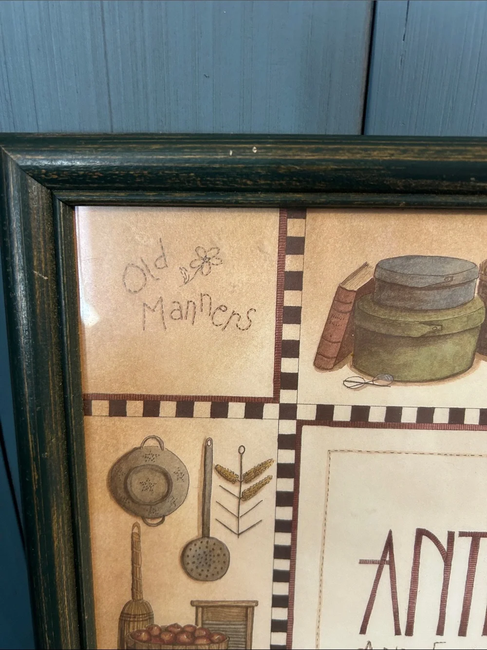 Vintage Green Framed 'I Love Antiques' Wall Accent | 11 x 13”